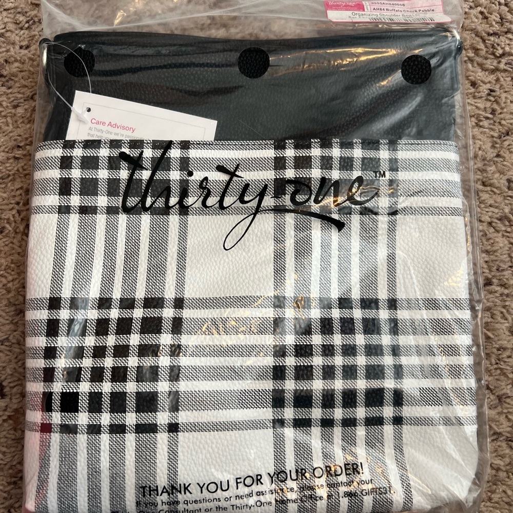 Thirty-One Black and White Plaid Crossbody